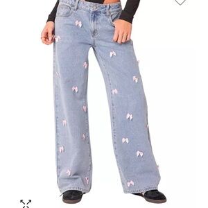 Edikted Light Blue Jeans with Pink Bow Accents